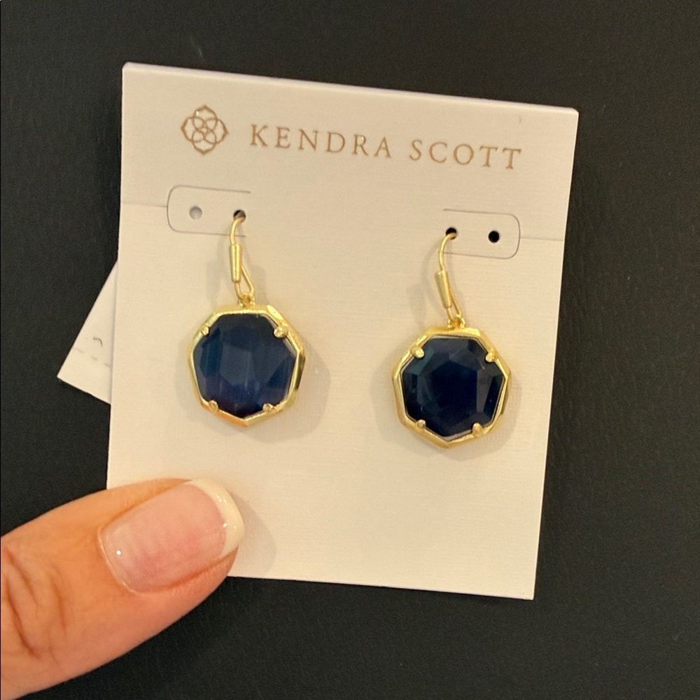 Kendra Scott Gold and Navy Faceted Drop Earrings